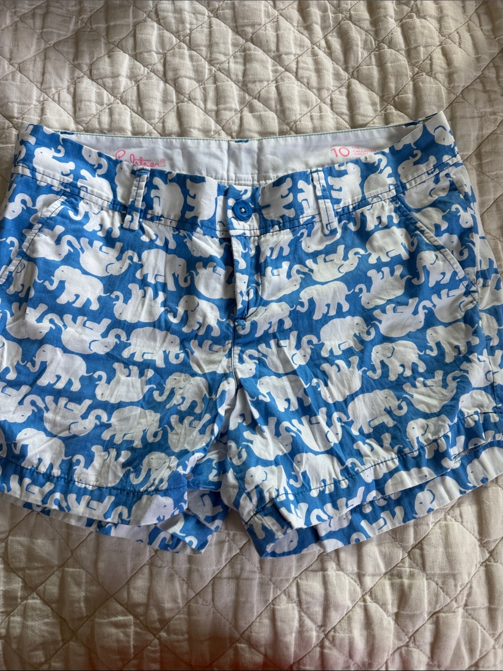 Lilly Pulitzer Blue Elephant Print Cotton Blend Shorts